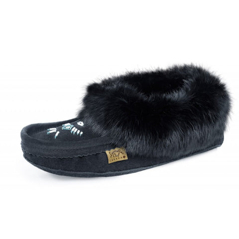 Rabbit Fur Bead Slipper     Black