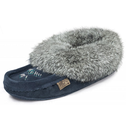 Rabbit Fur Bead Slipper      Navy
