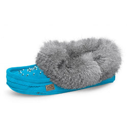 Rabbit Fur Bead Slipper     Aqua