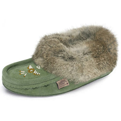 Rabbit Fur Bead Slipper    Forest Green