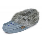 Ladies Rabbit Trimmed Leather Beaded Moccasins