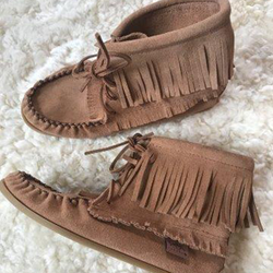 Ladies Apache Fringe Leather Moccasin with Rubber Sole